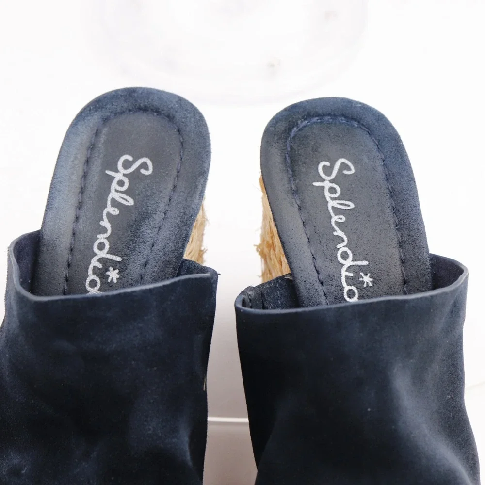 Splendid Womens Theodore Mules Sandals Size 7.5 M Navy Suede Platform Heel Shoes